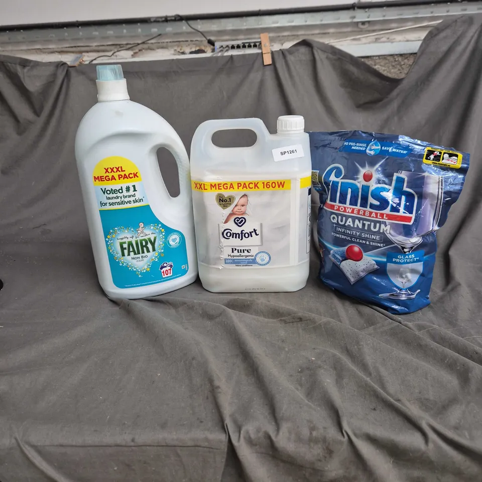 3 X ASSORTED HOUSEHOLD CLEANING ITEMS: FAIRY NON BIO, COMFORT PURE, FINISH POWERBALL