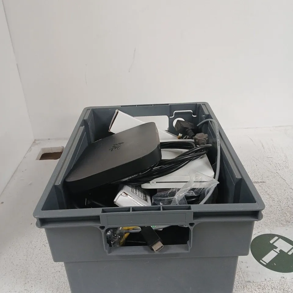 TOTE OF APPROXIMATELY 12 ASSORTED HOUSEHOLD ITEMS TO INCLUDE SKY ROUTERS, POWER SUPPLY ETC