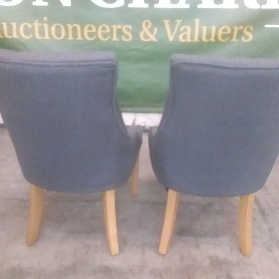 SET OF 2 DESIGNER DUKE SLATE FABRIC BUTTON BACK DINING CHAIR (OAK LEG)