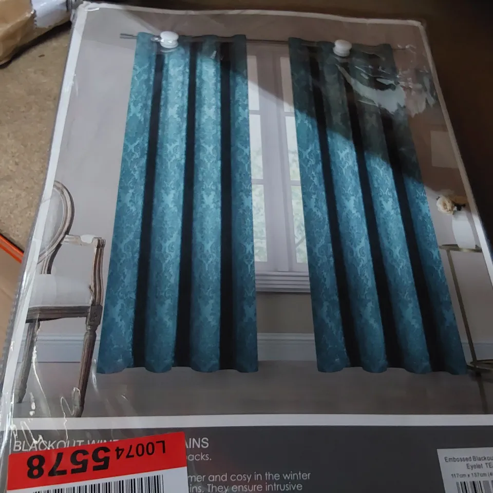 DESIGNER THERMAL BLACKOUT CURTAINS EYELET RINGS TEAL 117 × 137cm