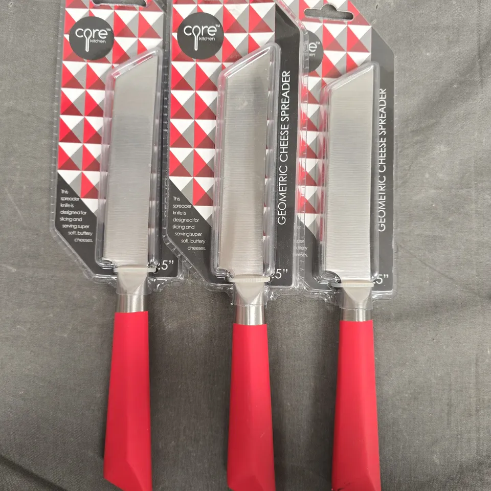 SET OF CORE KITCHEN PINK GEOMETRIC CHEESE SPREADER 4.5" KNIVES