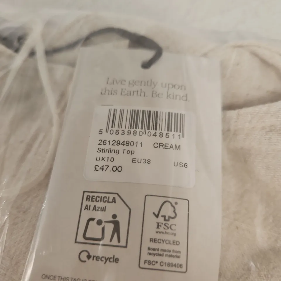 UK 10 NOBODY'S CHILD STIRLING TOP – CREAM