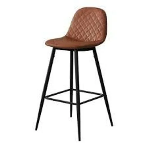 BOXED SET OF 2 DESIGNER FAUX LEATHER UPHOLSTERED BAR STOOLS (BROWN)