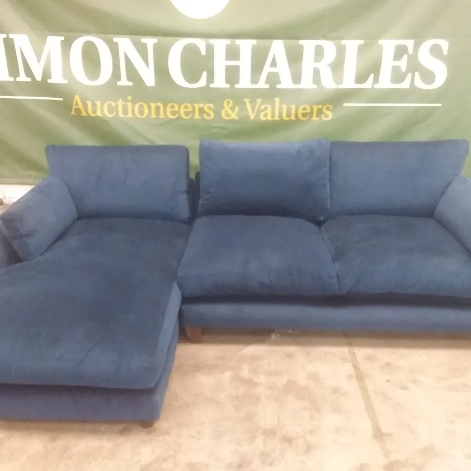 QUALITY BRITISH DESIGNER LOUNGE CO. PALOMA CHAISE END LHF GROUP DARK BLUE FABRIC 