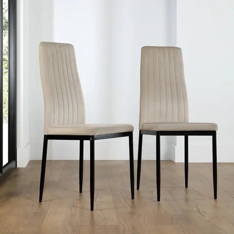 BOXED SET OF 2 LEON DINING CHAIRS, CHAMPAGNE CLASSIC VELVET & BLACK STEEL (1 BOX)