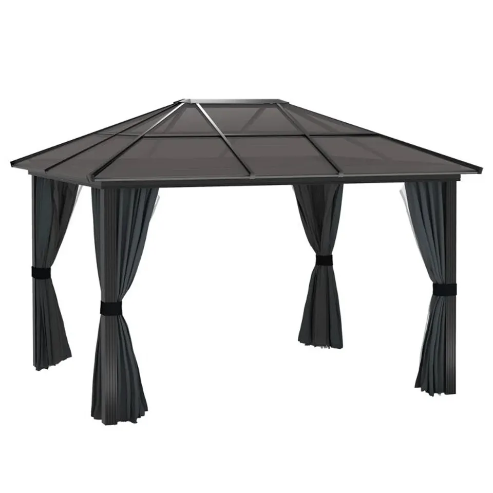 BOXED OUTSUNNY HARDTOP GAZEBO 3.6m X 4m WITH UV RESISTANT POLYCARBONATE ROOF AND ALUMINIUM FRAME - BLACK (3 BOXES)