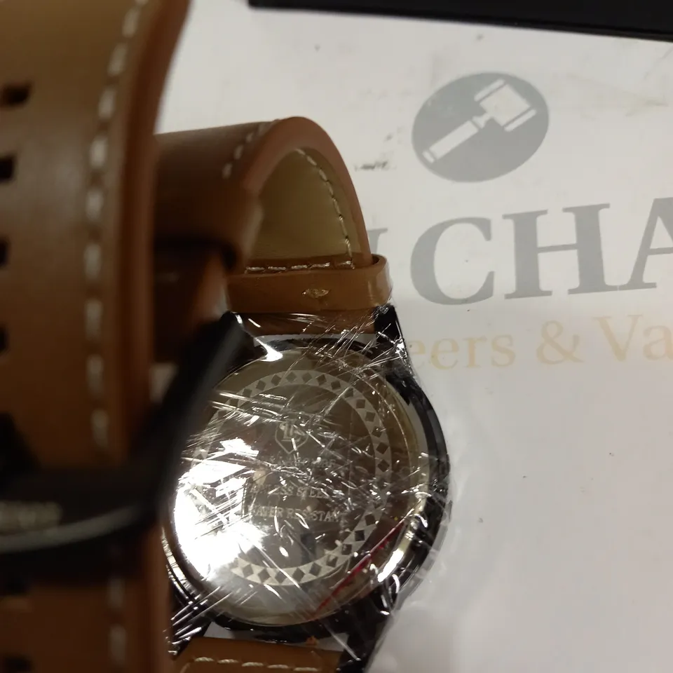 MENS LOUIS LACOMBE WATCH MULTI FUNCTION BLACK DIAL & CASE LEATHER STRAP