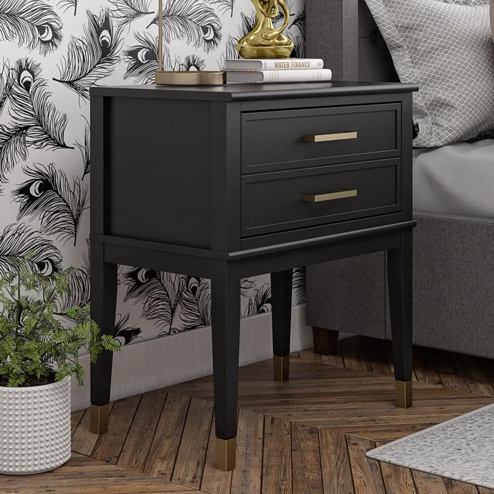 BOXED BEDSIDE CABINET 2 DRAWER WESTERLEIGH END TABLE BLACK