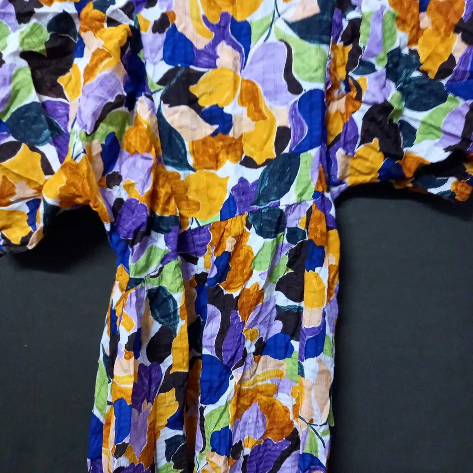 OLIVER BONAS ABSTRACT PETAL PRINTED MIDI DRESS IN MULTICOLOUR - SIZE 8
