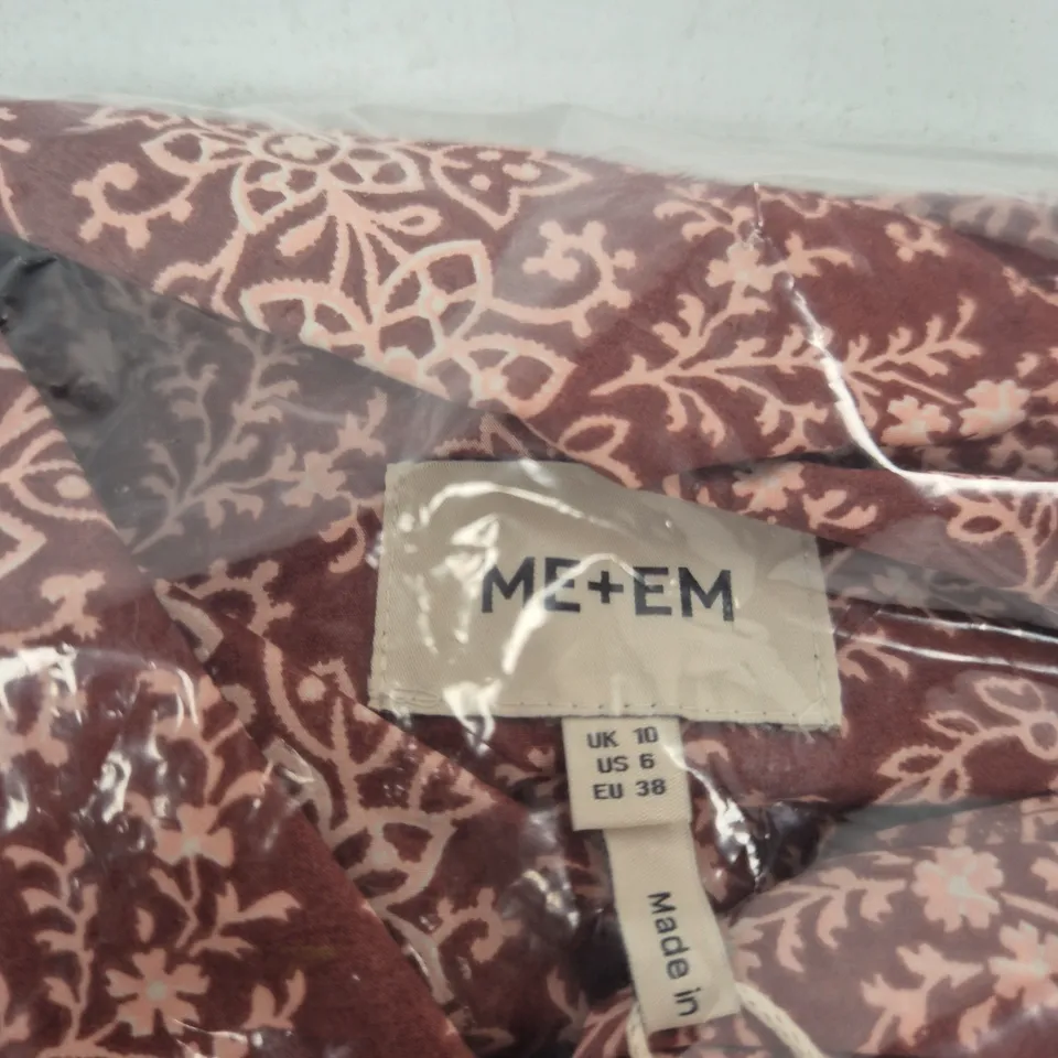 ME+EM COTTON DOTTED FLORAL PAISLEY MIDI SHIRT DRESS + BELT, BROWN MULTI – UK 10 (US 6, EU 38)