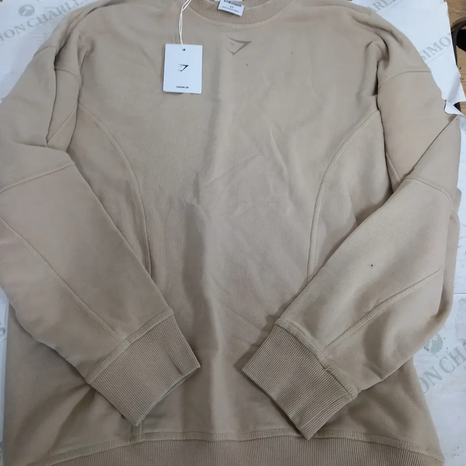 GYMSHARK HERITAGE WASHED CREW IN DESERT BEIGE ACID - XS