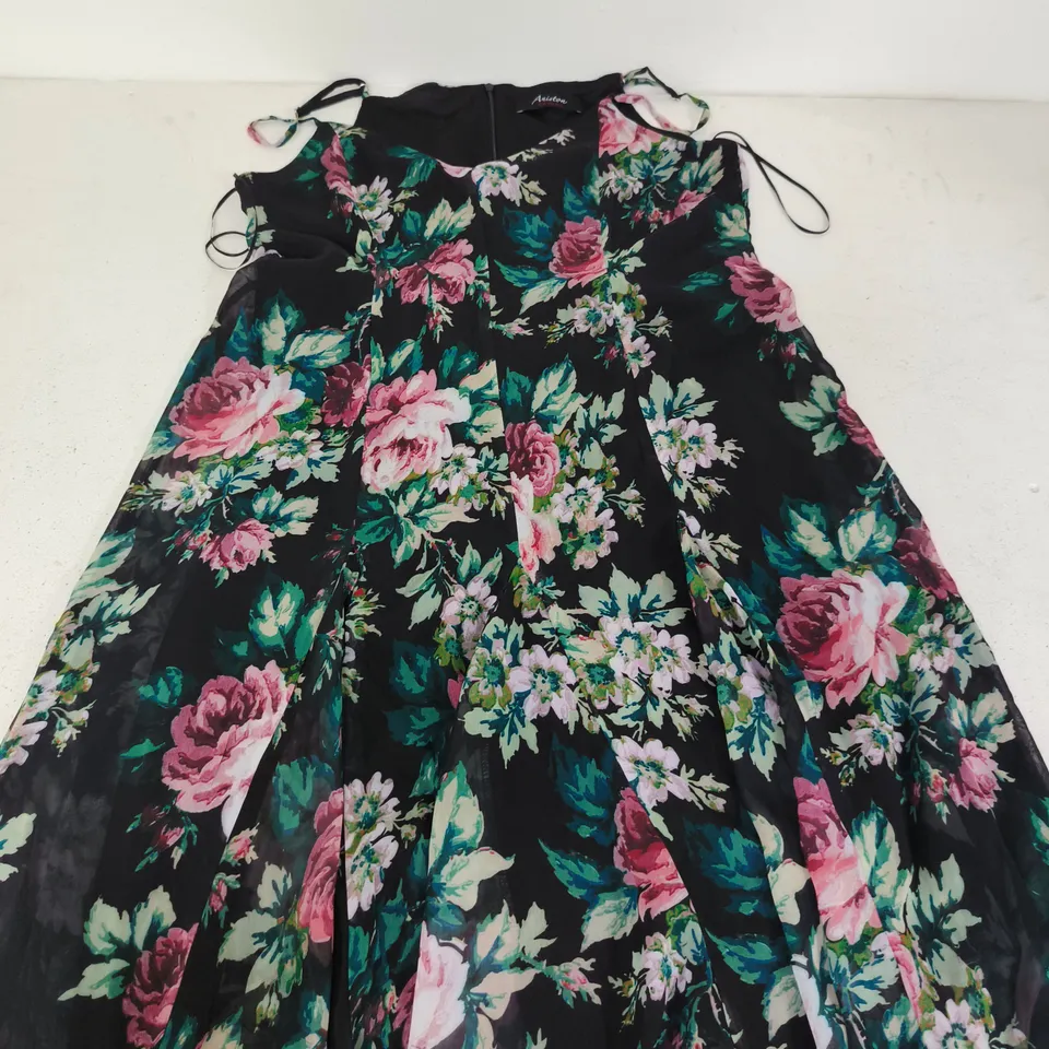 ANISTON FLORAL MAXI DRESS – UK 16 (EU 42) – BLACK WITH PINK FLORAL PATTERN