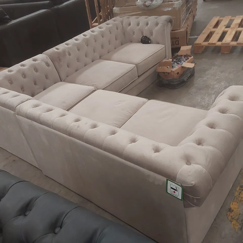 QUALITY DESIGNER VELVET UPHOLSTERED CHESTERFIELD CORNER SOFA