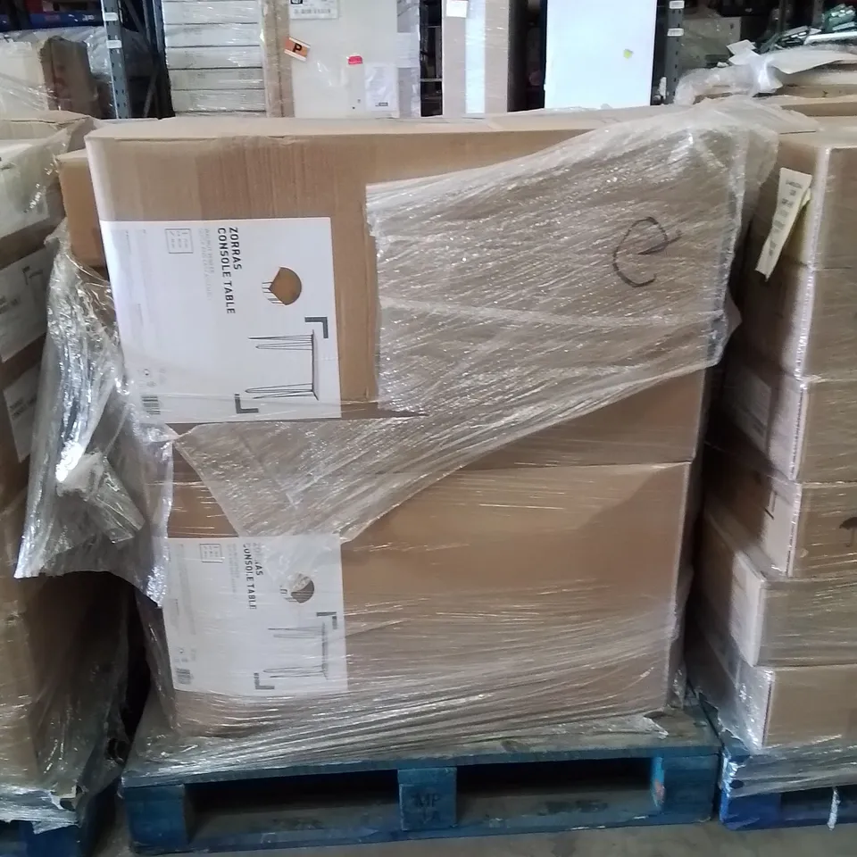 PALLET CONTAINING A LARGE QUANTITY OF BRAND NEW ZORRAS CONSOLE TABLES