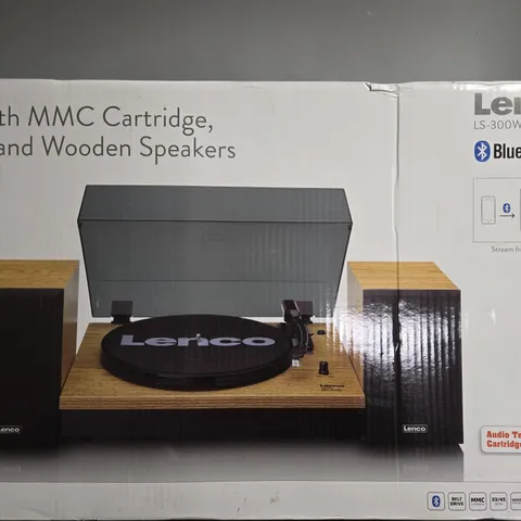 LENCO LS-300WD (V2) TURNTABLE WITH MMC CARTRIDGE, BLUETOOTH AND WOODEN SPEAKERS