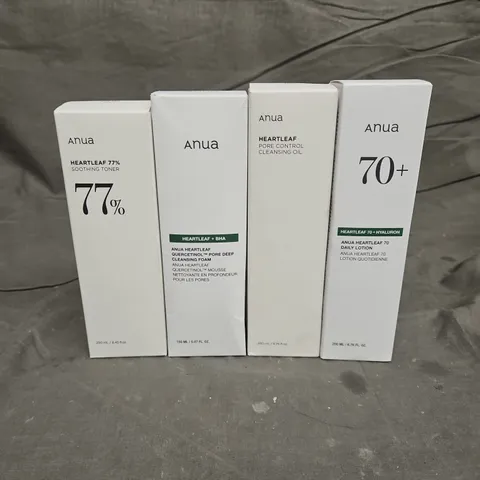 ANUA LOT OF 4 ASSORTED SKINCARE PRODUCTS TO INCLUDE - SOOTHING TONER - CLEANSING OIL - DAILY LOTION - ETC