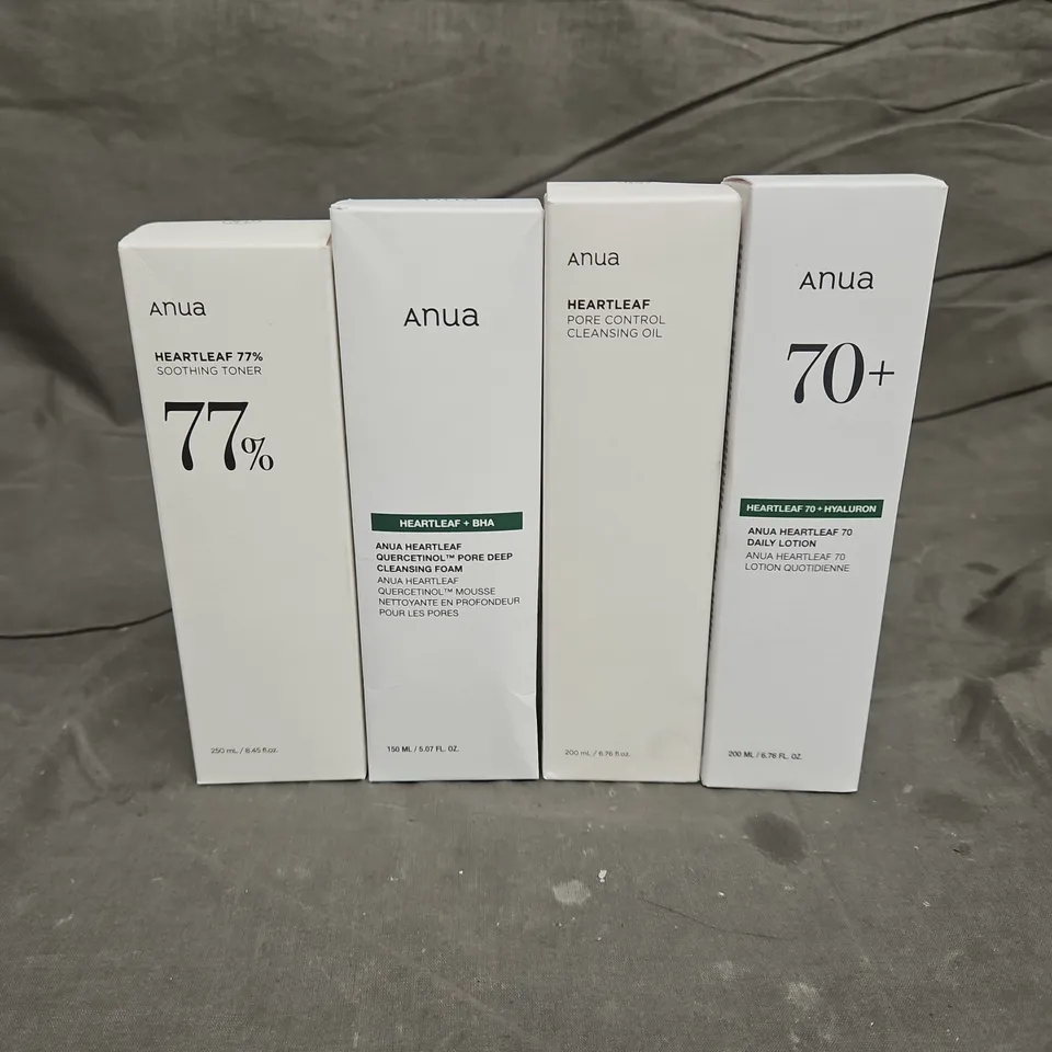 ANUA LOT OF 4 ASSORTED SKINCARE PRODUCTS TO INCLUDE - SOOTHING TONER - CLEANSING OIL - DAILY LOTION - ETC