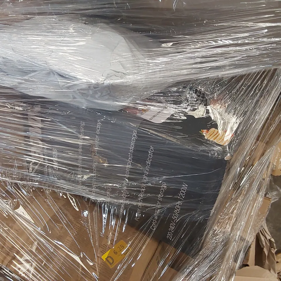 PALLET CONTAINING A LARGE ASSORTMENT OF CONSUMER PRODUCTS INCLUDING: AIGOSTAR STANDING FANS, WAFFLE MAKER, PET COOLING MAT, CEILING LIGHT, FOOD DEHYDRATOR ECT