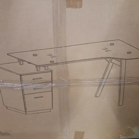 BOXED ALPHASON CLEVELAND 4 RECTANGULAR DESK WITH 3 DRAWER PEDESTAL SMOKED GLASS TOP 1510Γ800Γ750 MM WHITE, GREY (2 BOXES)