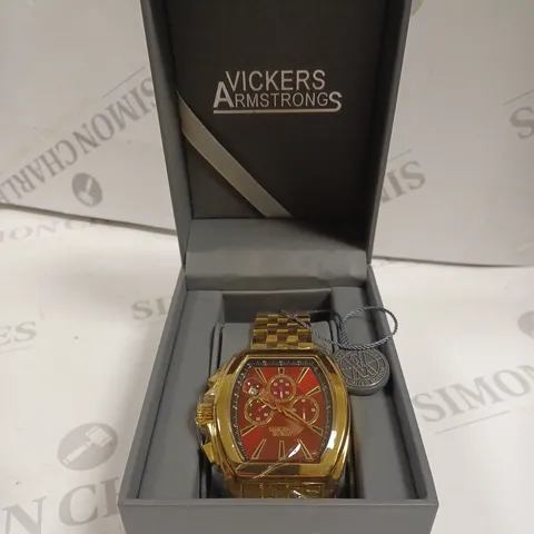 BOXED VICKERS ARMSTRONGS ATMOSPHERE ROSE GOLD STRAP BLUE DIAL WATCH