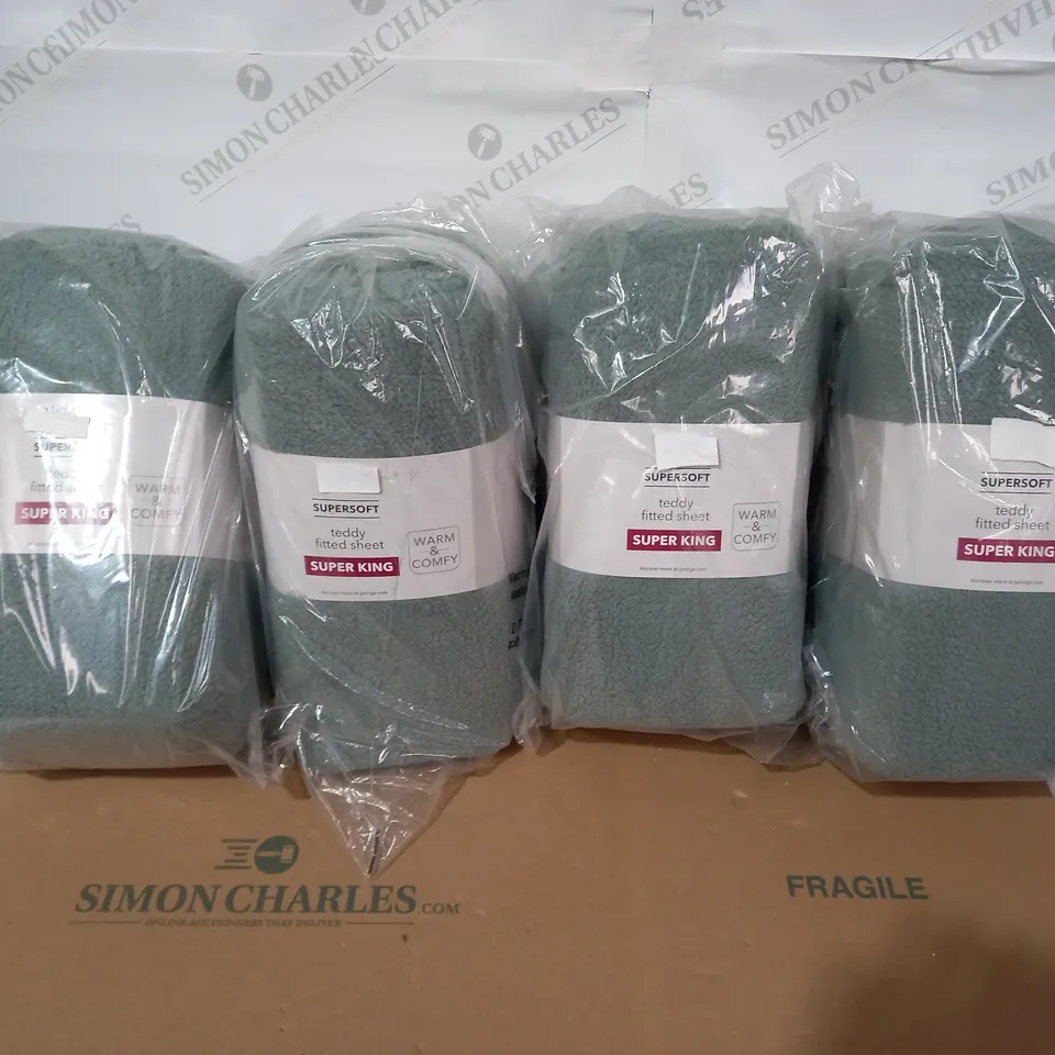 LOT OF 4 ASSORTED BRAND NEW DESIGNER SUPERSOFT TEDDY FITTED SHEETS - SUPER KING