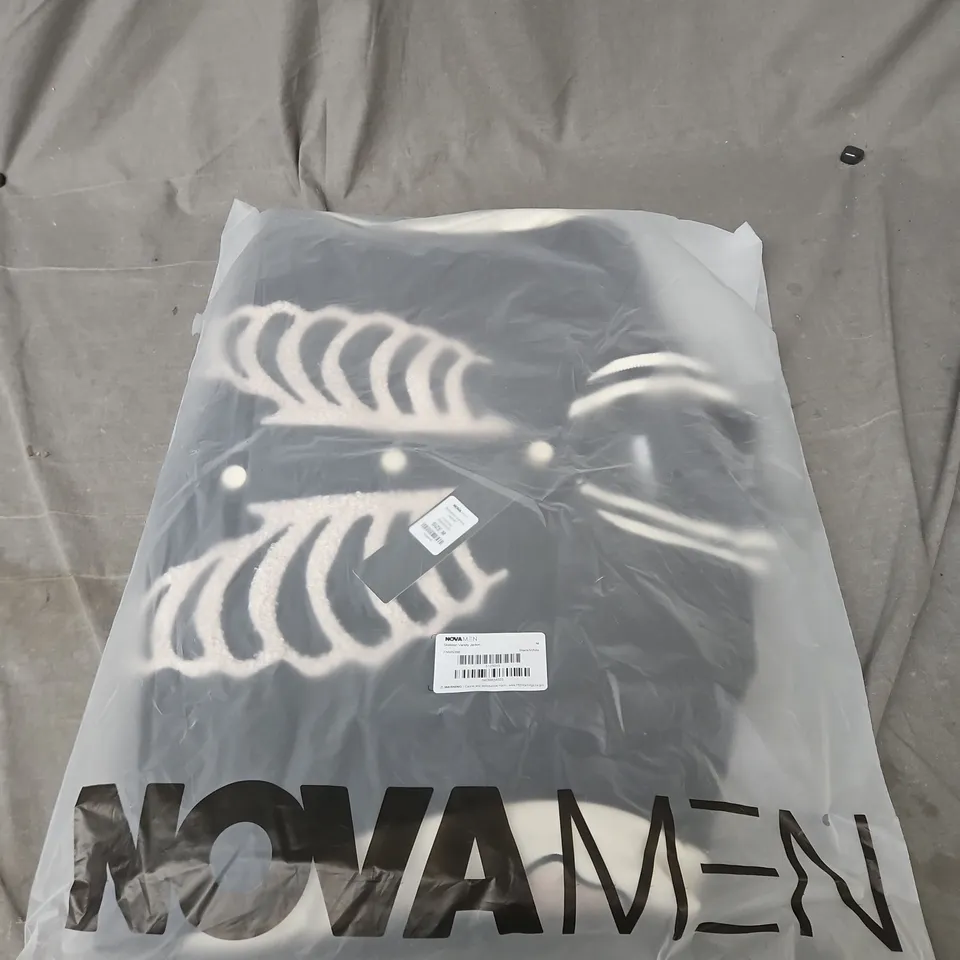NOVA MEN SKELETON VARSITY JACKET – BLACK/WHITE – SIZE M