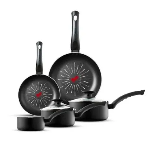 BOXED TOWER T700304 SMARTSTART CLASSIC 5 PIECE COOKWARE SET WITH 14CM MILK PAN, 16CM & 18CM SAUCEPANS WITH TEMPERED GLASS LIDS, 20CM & 24CM FRYING PANS, BLACK (SET OF 5)