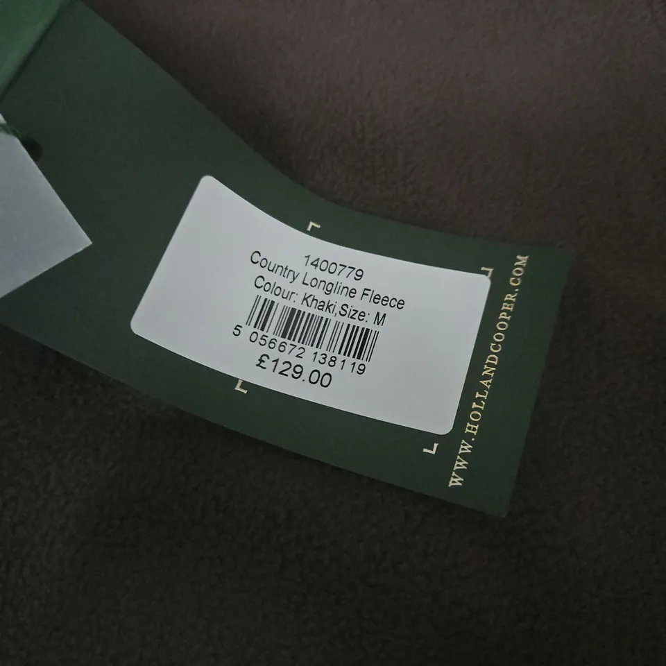 HOLLAND COOPER COUNTRY LONGLINE FLEECE JACKET – KHAKI, SIZE M