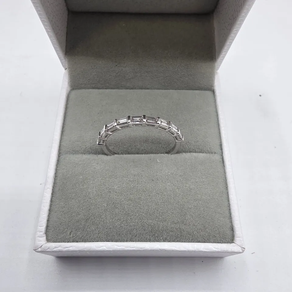 18CT WHITE GOLD HALF ETERNITY BAND SET WITH NATURAL BAGUETTE CUT DIAMONDS
