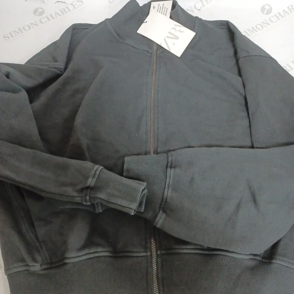 ZARA BLACK ZIP UP COTTON JACKET - LARGE
