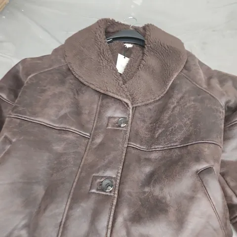 JD WILLIAMS SHAWL COLLAR AVIATOR COAT – CHOCOLATE BROWN, UK SIZE 26
