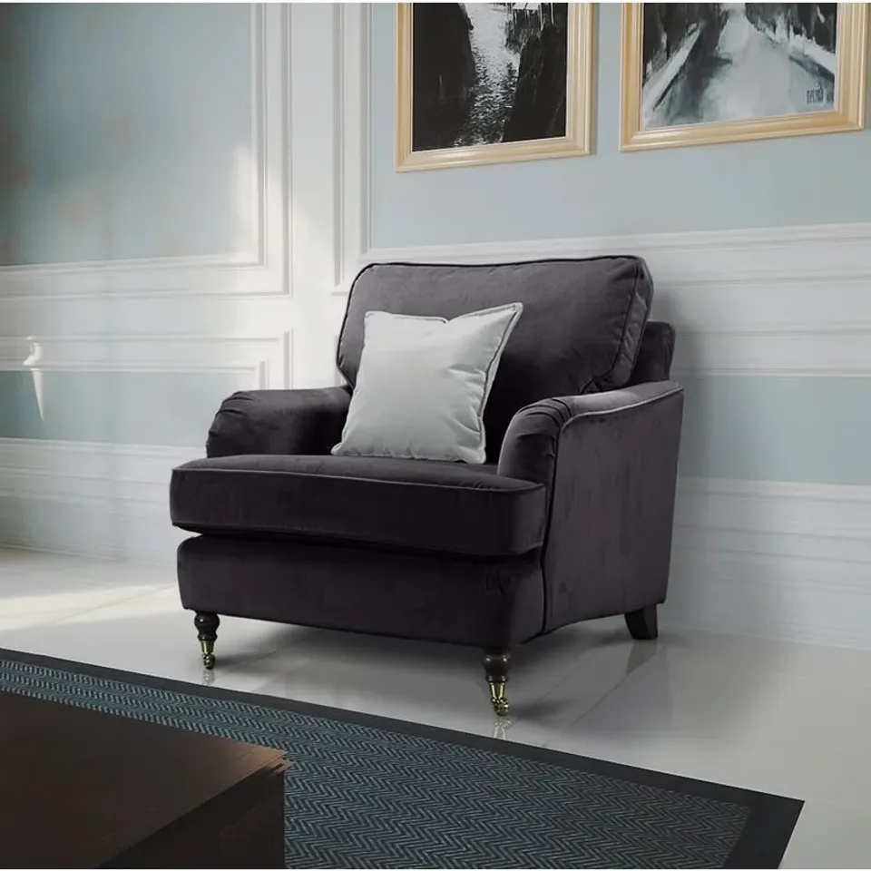 BOXED MAGUIRE UPHOLSTERED ARMCHAIR IN DARK GREY - INCOMPLETE ONLY 1 BOX 