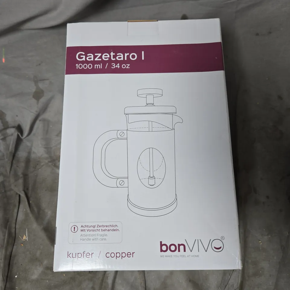 BONVIVO GAZETARO I COPPER 1000ML / 34OZ FRENCH PRESS COFFEE MAKER