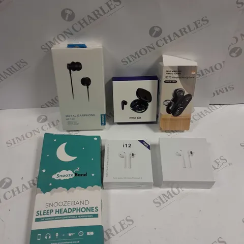 APPROXIMATELY 8 ASSORTED AUDIO HEADPHONES TO INCLUDE LENOVO, TWS, SNOOZEBAND ETC