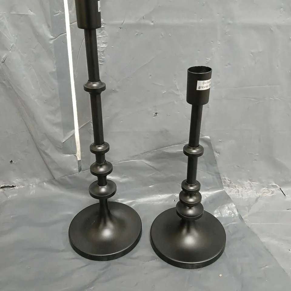 BOXED SET OF 2 BLACK METAL CANDLE HOLDERS