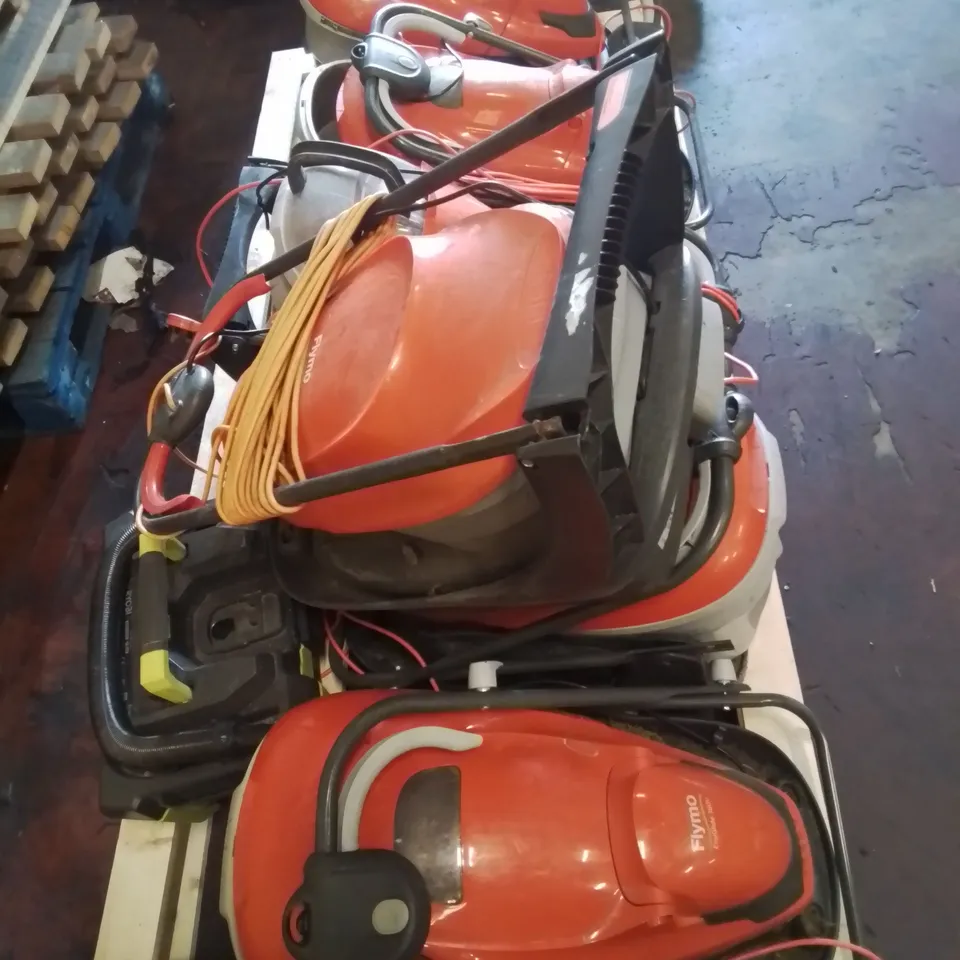 PALLET CONTAINING 6 EASYGLIDE FLYMO LAWNMOWERS.