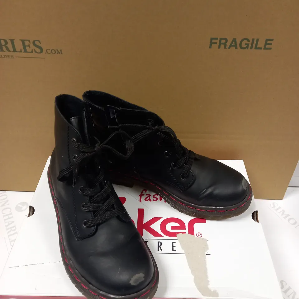 RIEKER LACE UP ANKE BOOTS BLACK - SIZE 6
