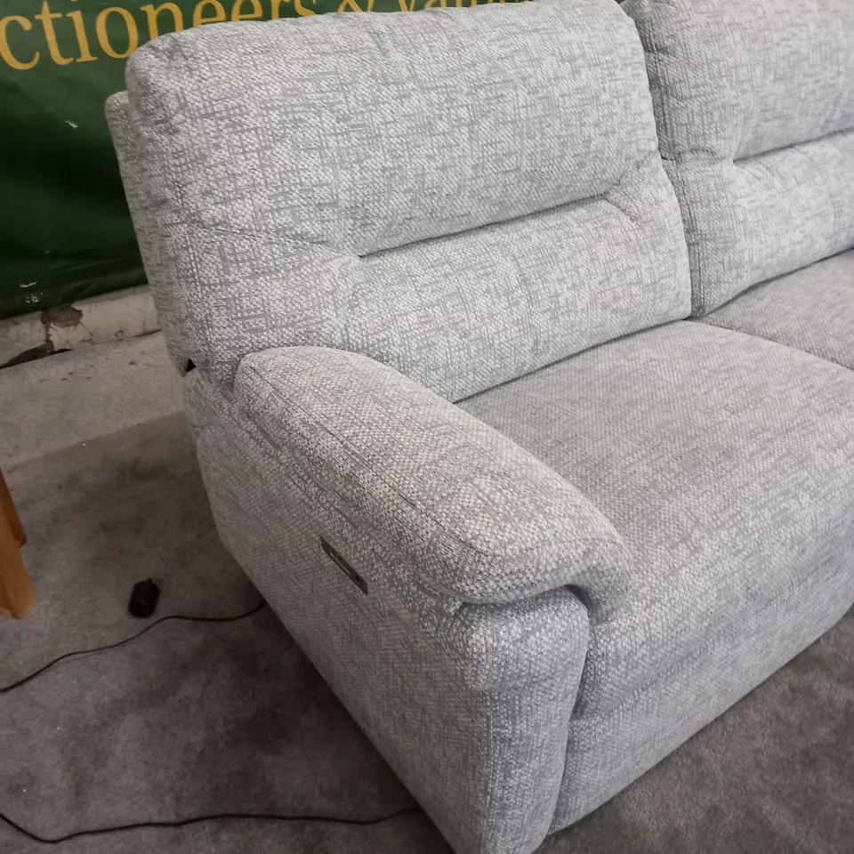 DESIGNER G PLAN SEATTLE REMCO LIGHT GREY ELECTRIC RECLINING THREE SEATER SOFA