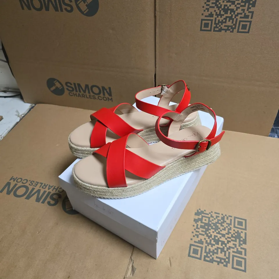 BDL PALMA SANDAL – BURNT ORANGE, RED CROSS-STRAP ESPADRILLE WEDGES, WOMEN'S UK7