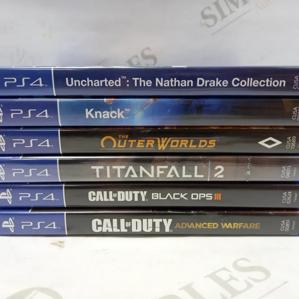 LOT OF APPROX 6 ASSORTED PLAYSTATION 4 VIDEO GAMES TO INCLUDE CALL OF DUTY ADVANCED WARFARE, TITANFALL 2, UNCHARTED, ETC 