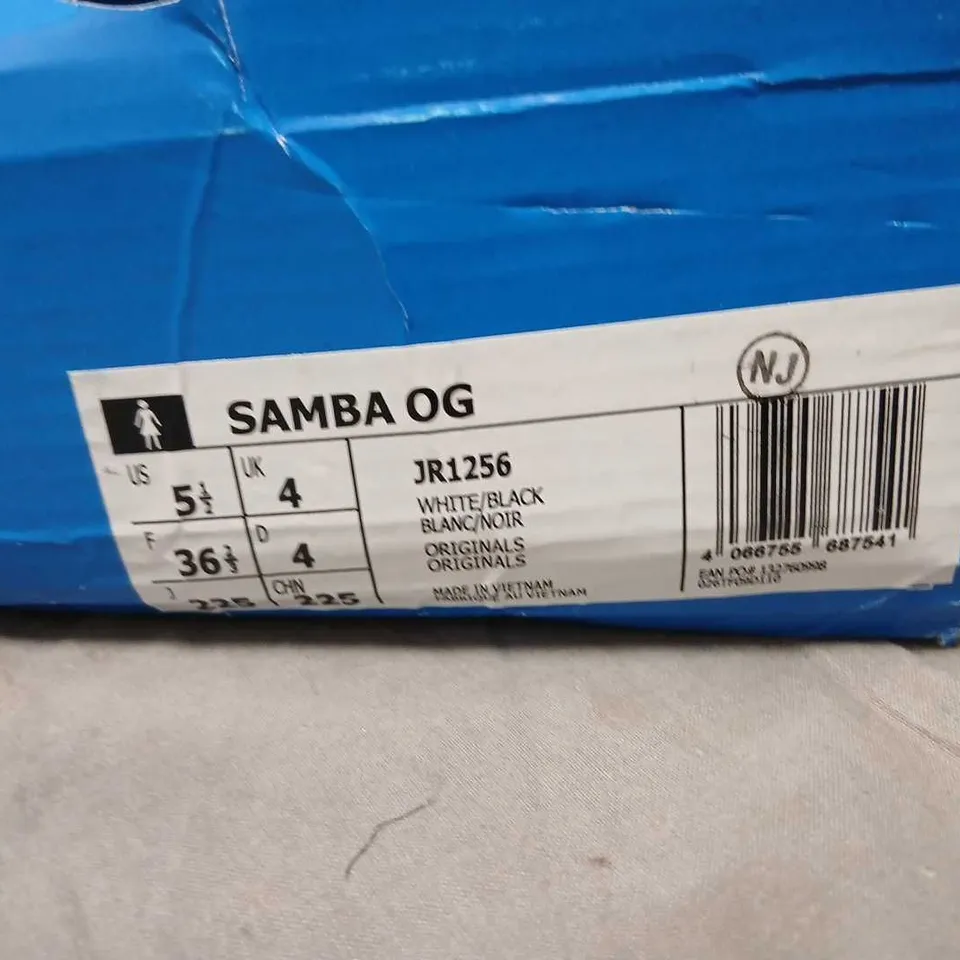 ADIDAS SAMBA OG KID'S SNEAKERS - WHITE/BLACK COW PRINT, PINK LINING, VELCRO STRAPS, UK 4