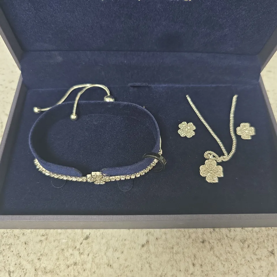 JON RICHARD FLORAL CRYSTAL JEWELLERY SET – BRACELET, NECKLACE & EARRINGS IN PRESENTATION BOX