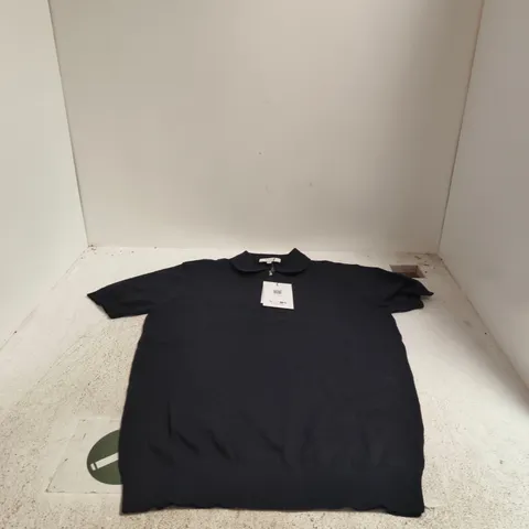 ARNE COTTON KNITTED ZIP POLO SHIRT IN BLACK, UK 6 (XS)