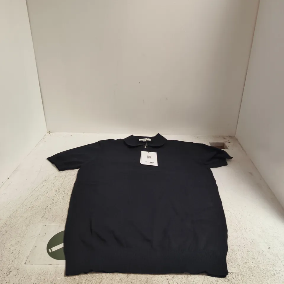 ARNE COTTON KNITTED ZIP POLO SHIRT IN BLACK, UK 6 (XS)
