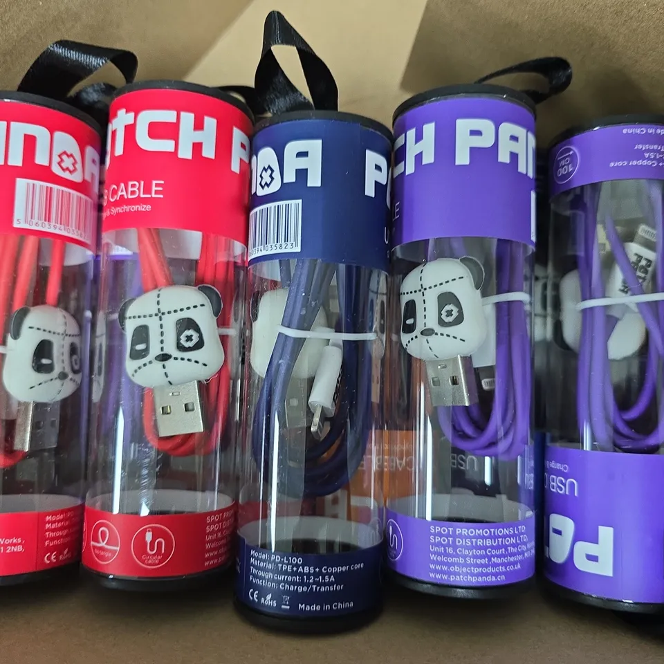 APPROXIMATELY 18 ASSORTED PATCH USB LIGHTNING CONNECTORS CABLES TO INCLUDE ORANGE, NAVY, PURPLE, RED & BLACK VARIATIONS 