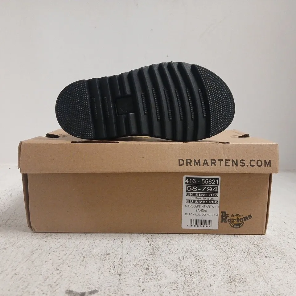 BOXED PAIR OF DR MARTENS MARLOWE HEARTS II KID'S SANDALS IN BLACK SIZE UK 10