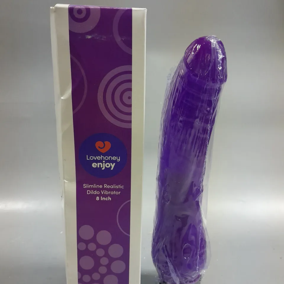 BOXED LOVEHONEY ENJOY SLIMLINE REALISTIC 8 INCH DILDO VIBRATOR 