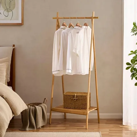 BOXED BECKY BAMBOO CLOTHES RAIL - LIGHT WOOD