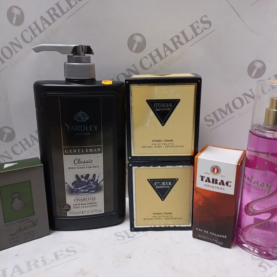 APPROXIMATELY 12 ASSORTED HEALTH & BEAUTY ITEMS TO INCLUDE GUESS SEDUCTIVE EAU DE TOILETTE (75ml), YARDLEY GENTLEMAN CHARCOAL DEEP CLEANSING (650ml), TABAC ORIGINAL EAU DE COLOGNE (50ml), ETC