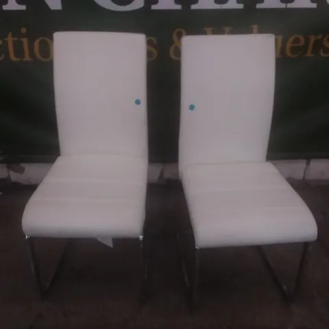 SET OF 2 NEW PERTH WHITE LEATHER DINING CHAIR (CHROME LEG)